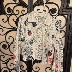 Christian Dior Women's Artistic White and Black Jean Jacket